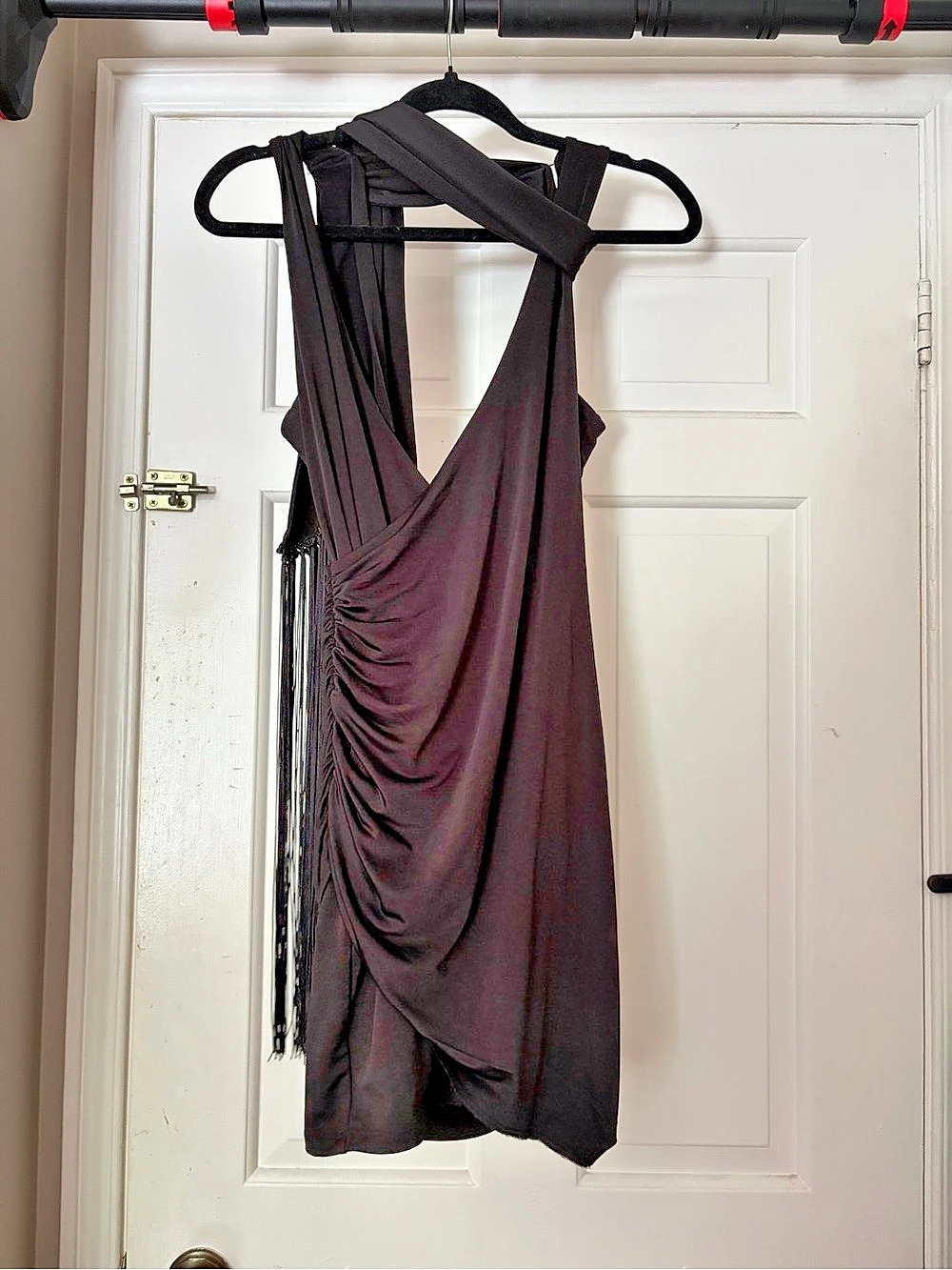 Marciano Guess Black Ruched Fringe Scarf Mini Dress XS